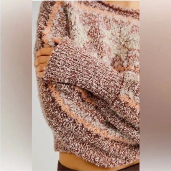 Free People Snowflake Sweater Gingerbread Combo pink cropped small puff sleeve - Picture 4 of 9